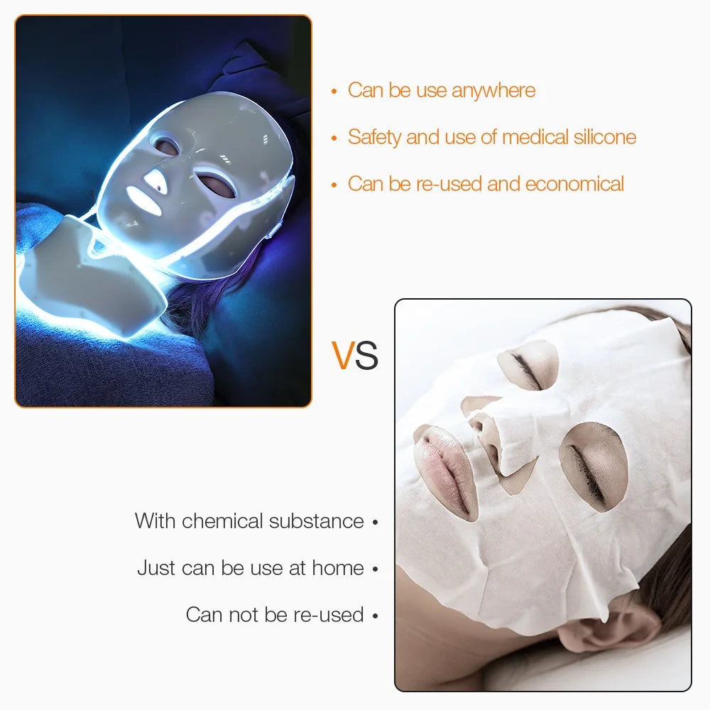 7-Color LED Facial and Neck Light Therapy Mask - 26