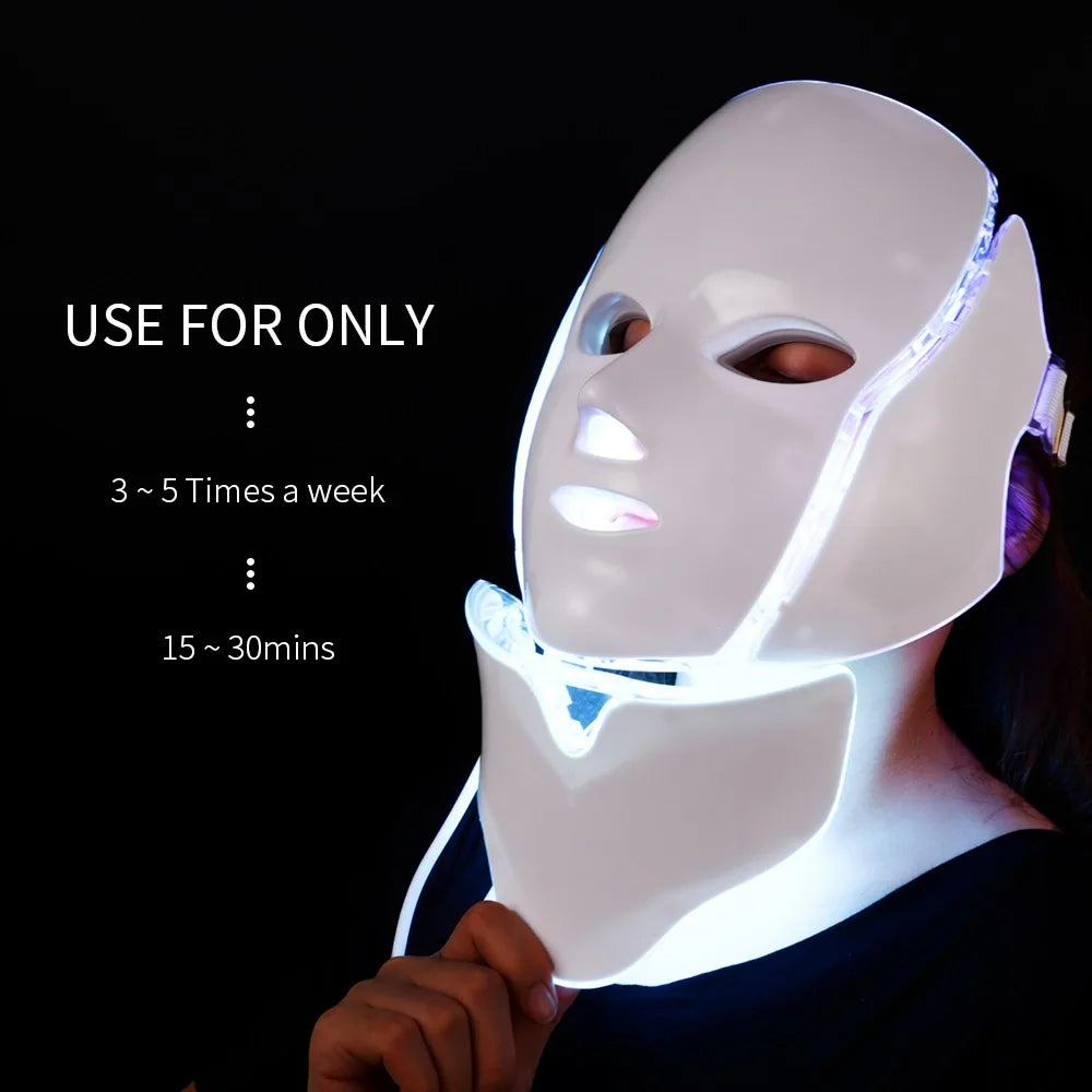 7-Color LED Facial and Neck Light Therapy Mask - 24