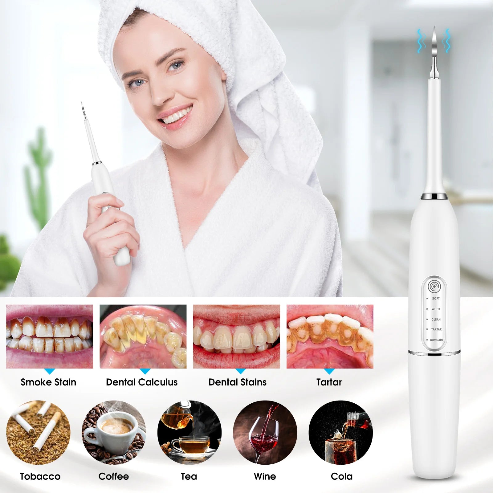 Portable Sonic Teeth Tartar Remover and Whitening Tool - 10