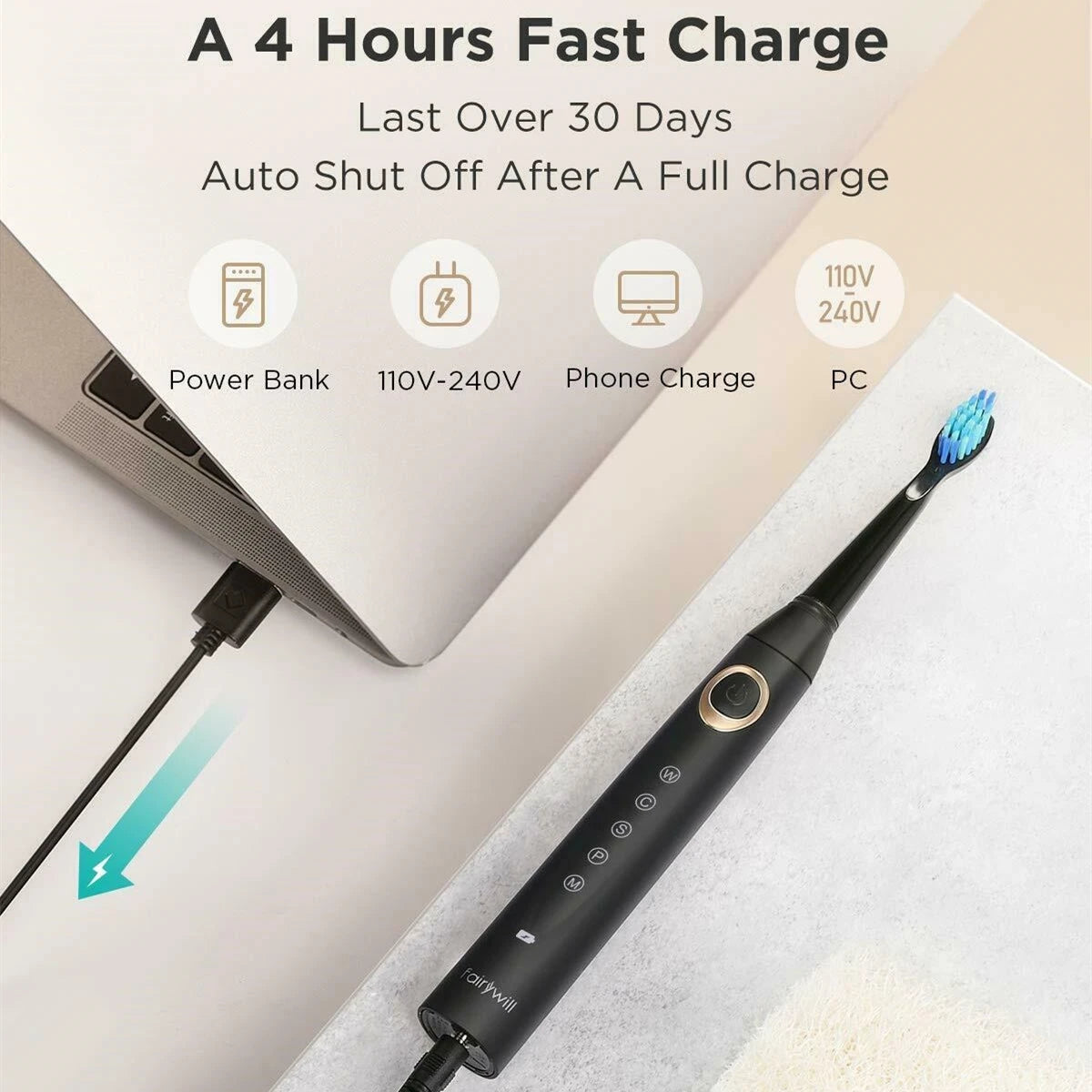 Sonic Rechargeable Electric Toothbrush with 8 Brush Heads - 4