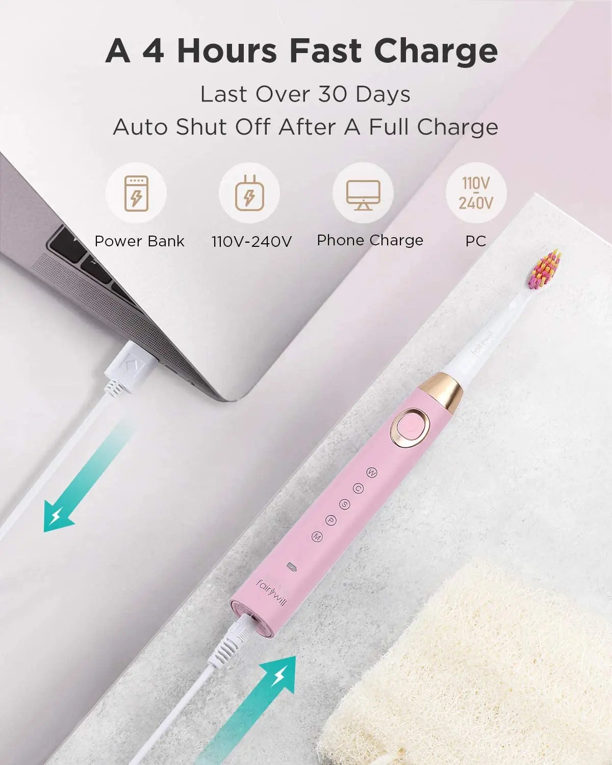 Sonic Rechargeable Electric Toothbrush with 8 Brush Heads - 21