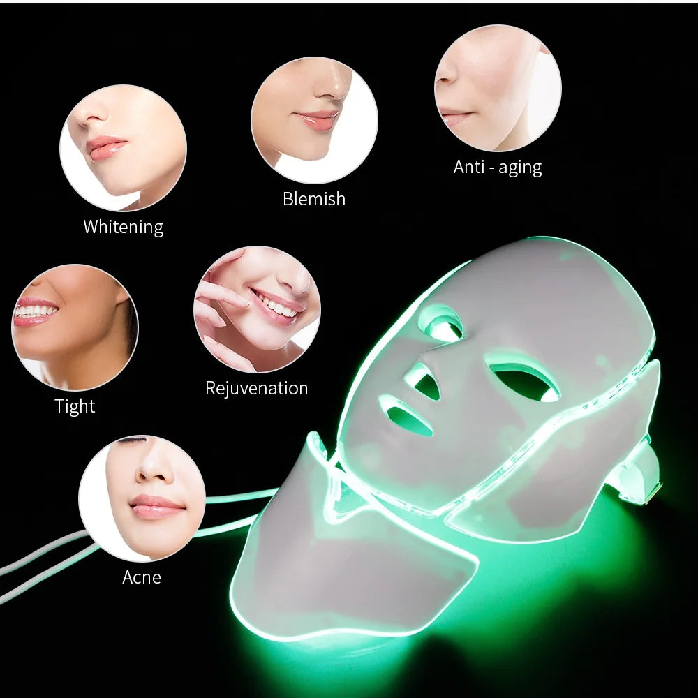 7-Color LED Facial and Neck Light Therapy Mask - 23
