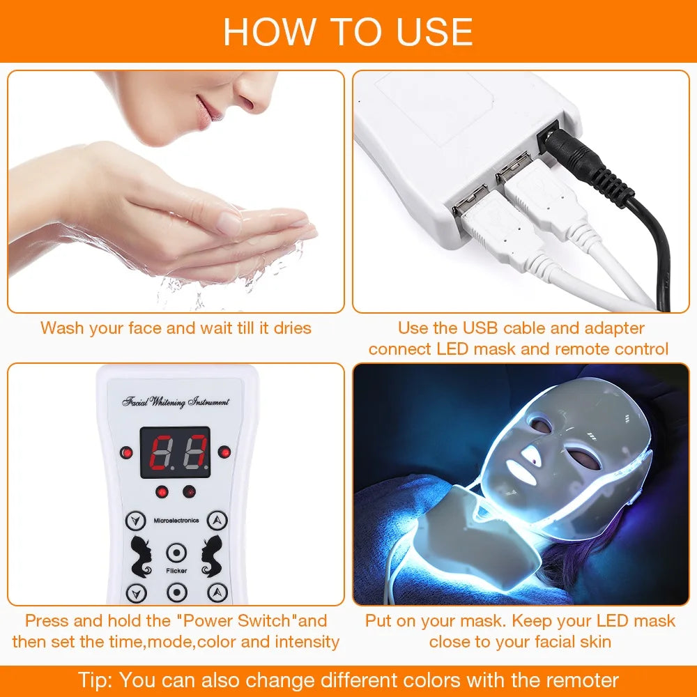 7-Color LED Facial and Neck Light Therapy Mask - 29