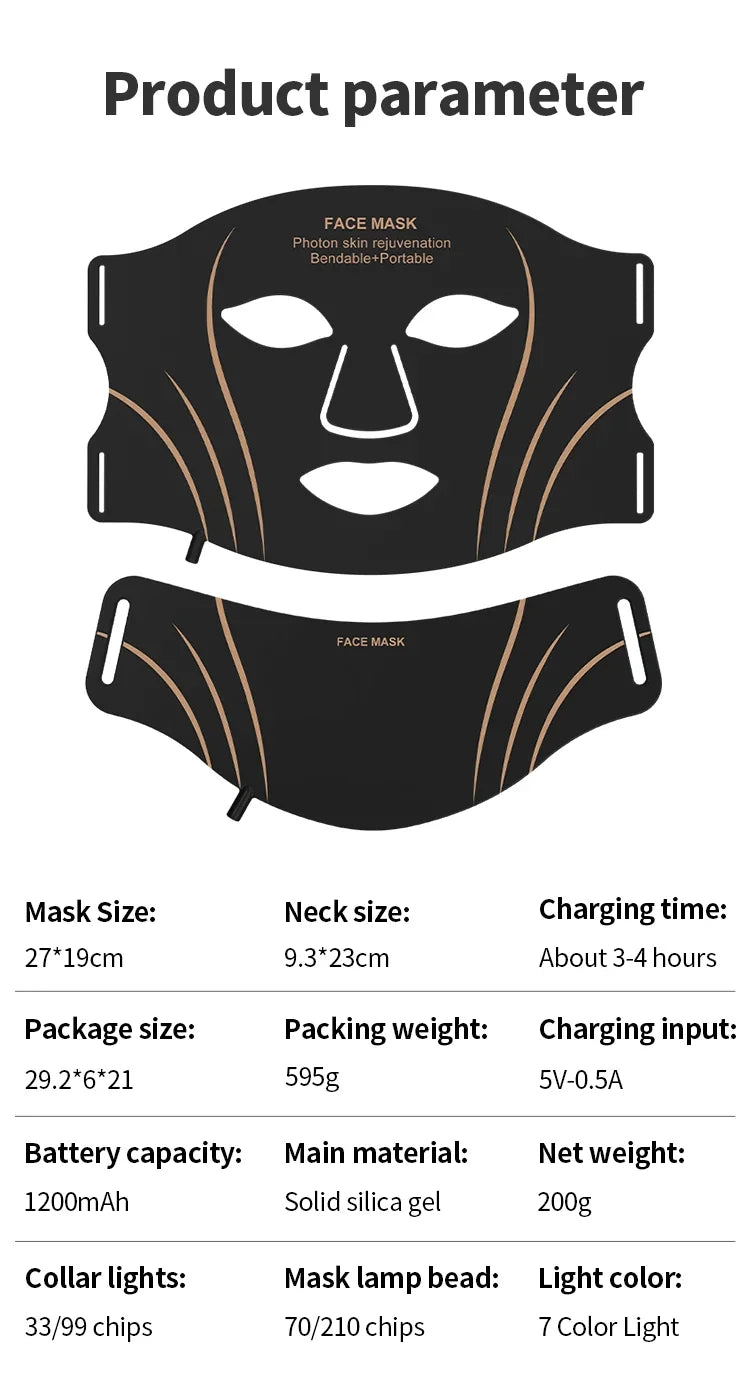 7-Color LED Light Therapy Face and Neck Rejuvenation Mask - 13
