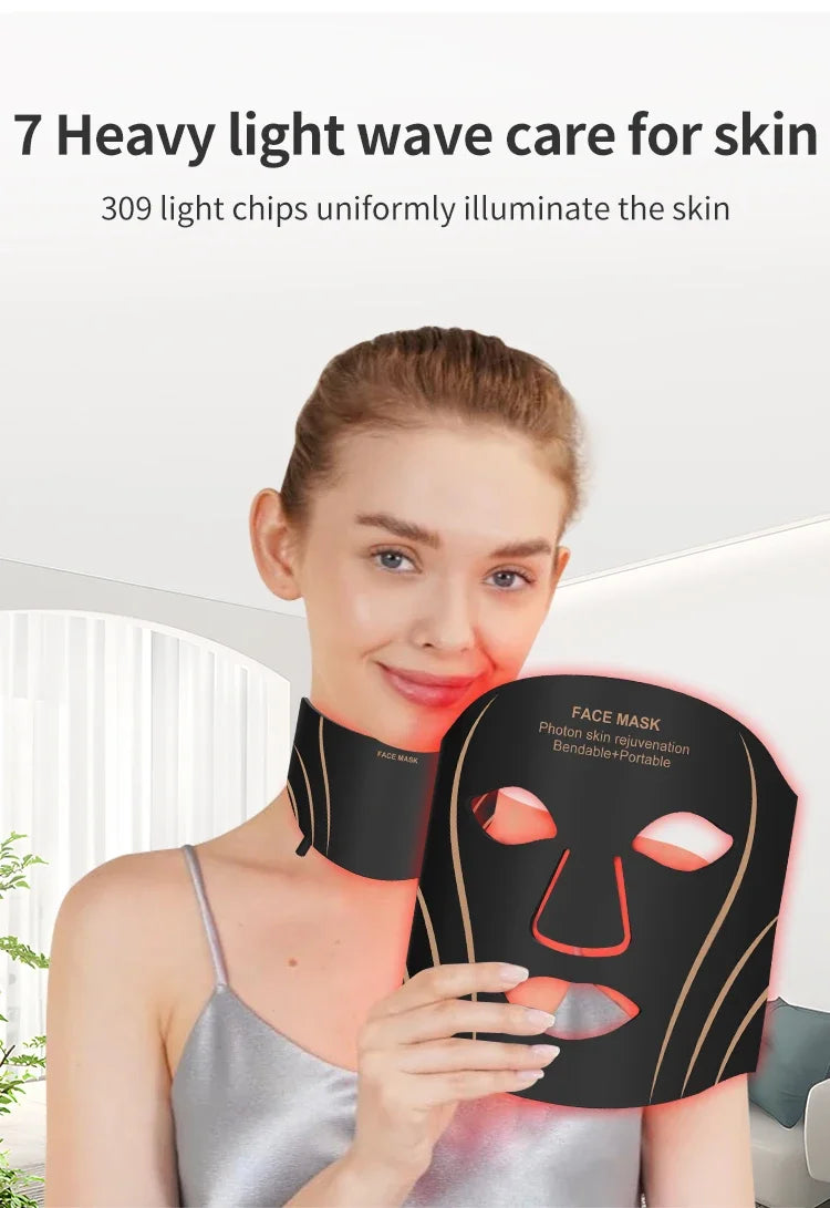 7-Color LED Light Therapy Face and Neck Rejuvenation Mask - 8