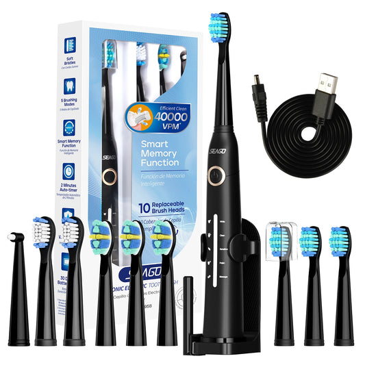 Rechargeable Ultrasonic Electric Toothbrush with 10 Replacement Heads