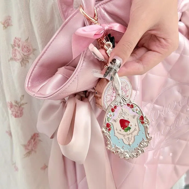 Decorative Mini Handheld Makeup Mirror Keychain - 3