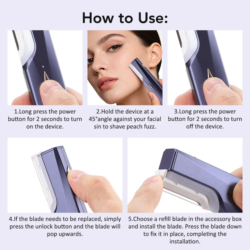 Sonic Rechargeable Facial Dermaplane Razor for Smooth Skin - 19