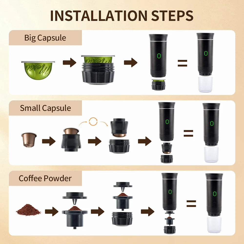 Portable 3-in-1 Wireless Espresso Coffee Maker - 12