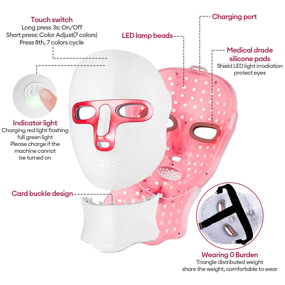 7-Color Photon LED Face and Neck Rejuvenation Mask - 10