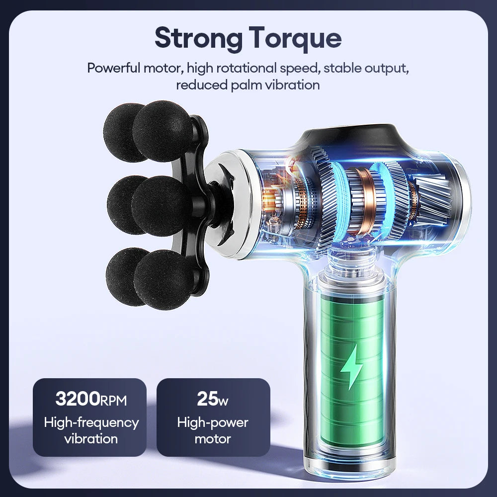 Portable Deep Tissue Percussive Massage Gun with 10 Attachments - 6