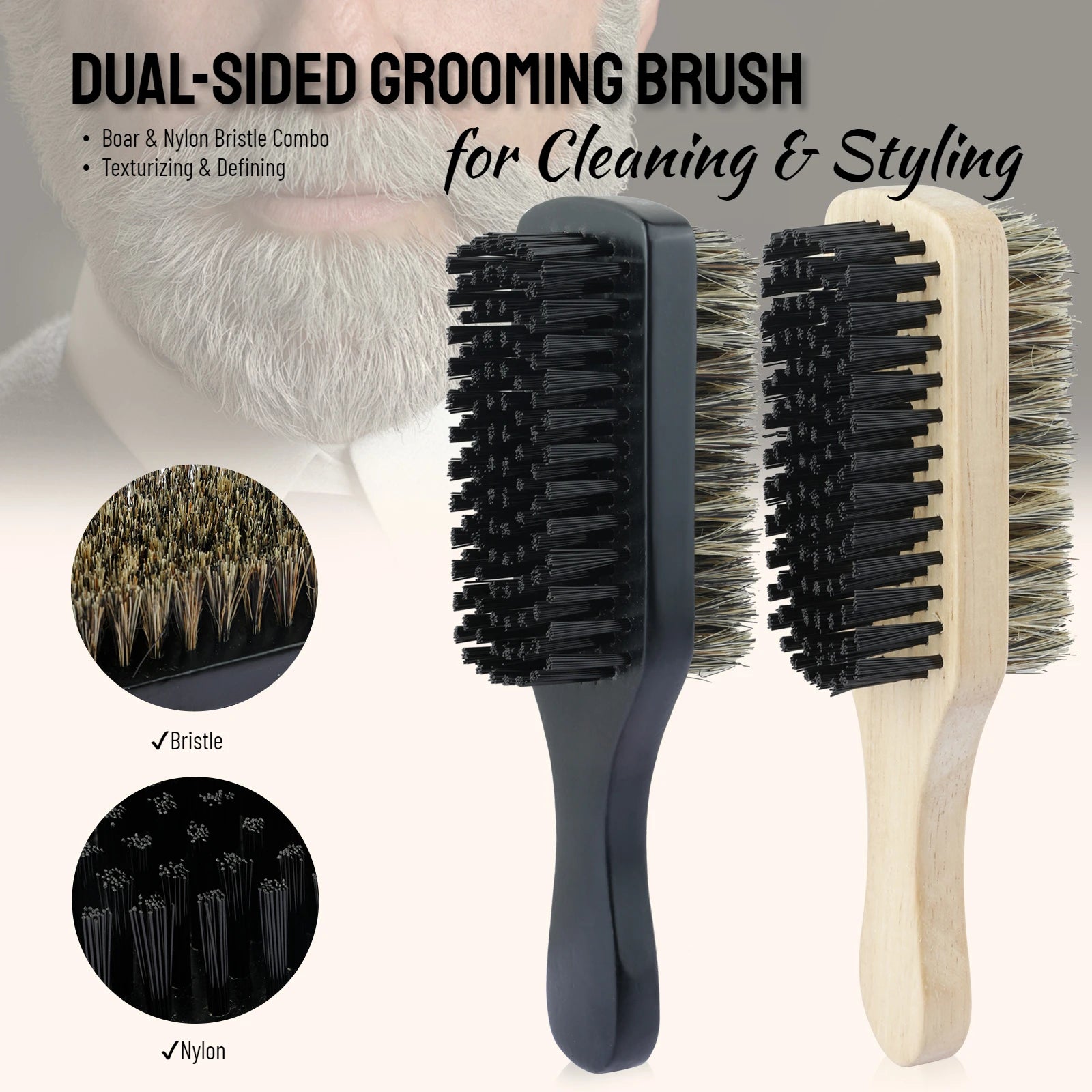 Dual-Sided Wooden Beard Grooming Brush for Styling - 1