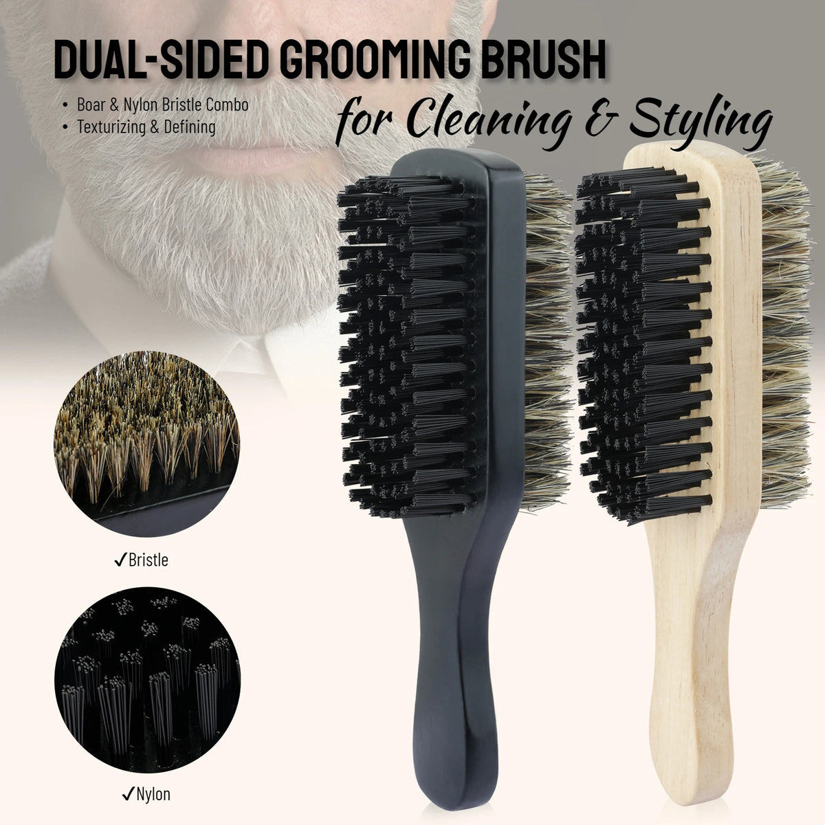 Dual-Sided Wooden Beard Grooming Brush for Styling