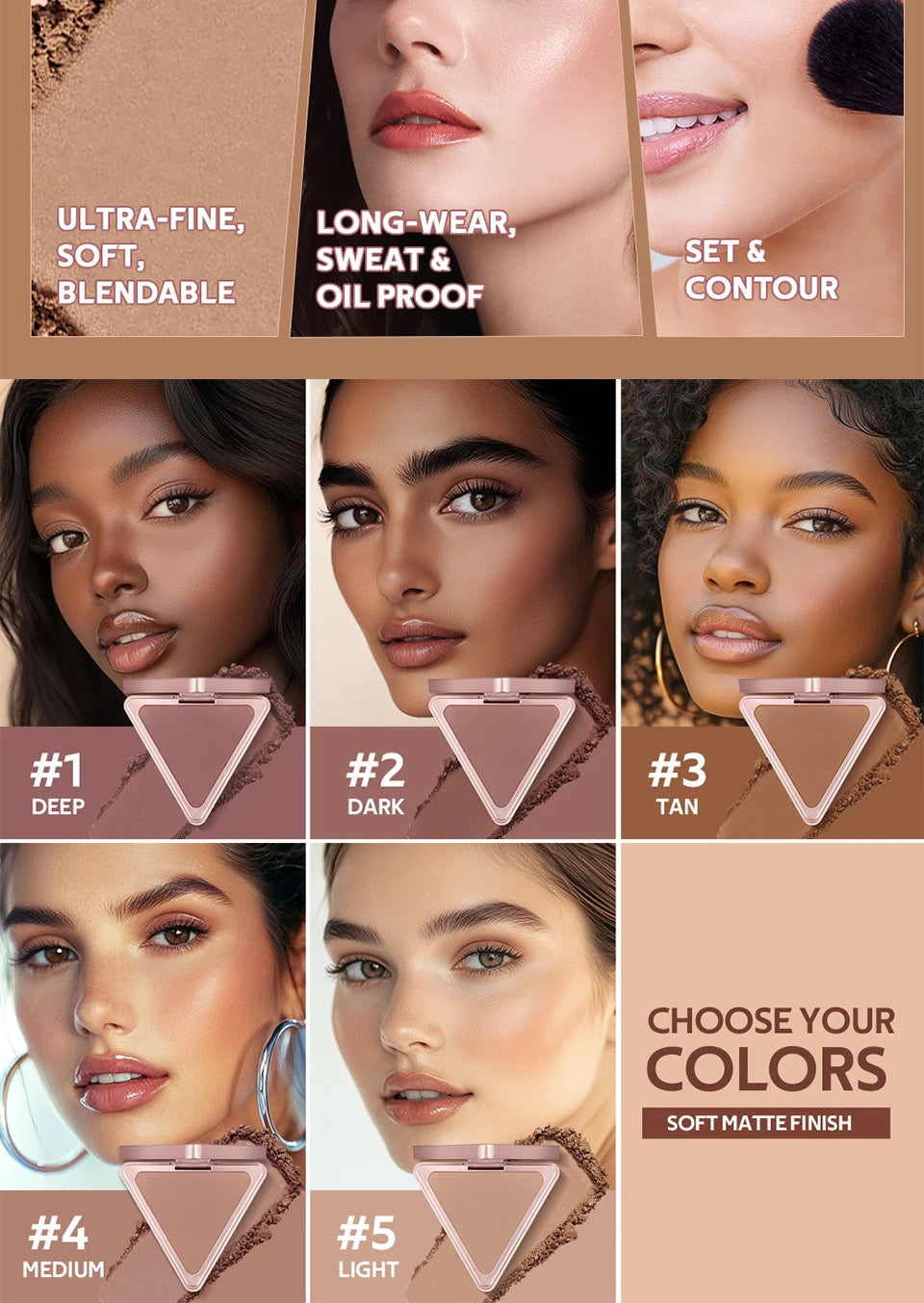 Matte Bronzer Powder for Natural Sculpted Look - 8