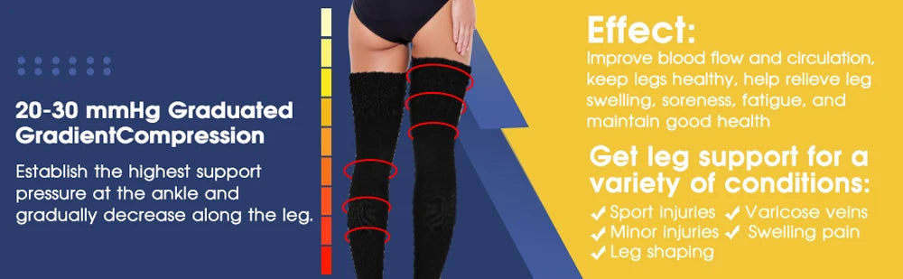 Thigh-High Footless Compression Sleeves for Leg Pain Relief - 10