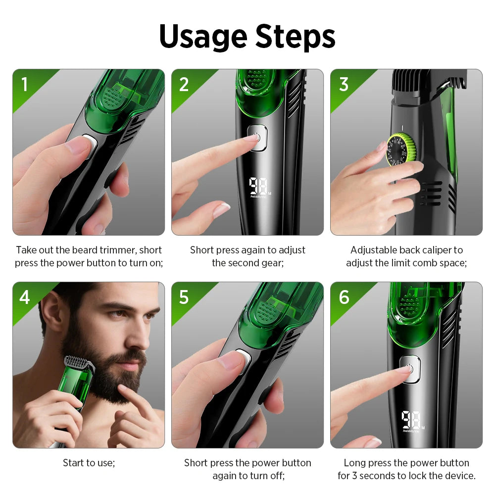 Cordless Vacuum Beard Trimmer with Precision Length Control - 13