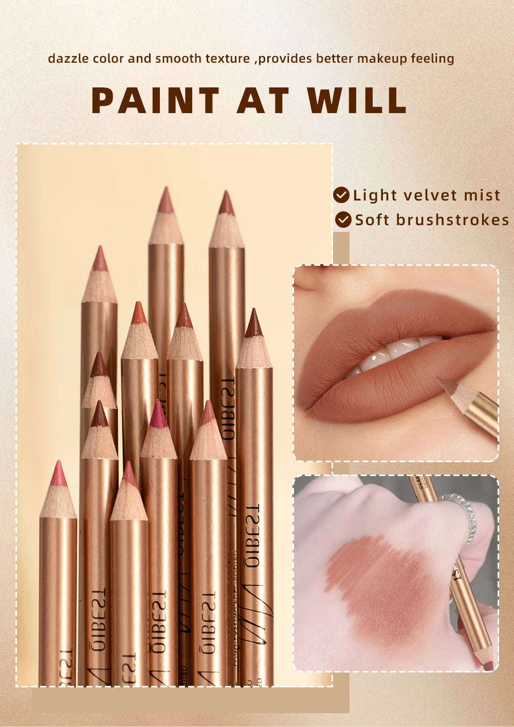 12-Color Waterproof Matte Lip Liner Pencil Set - 11