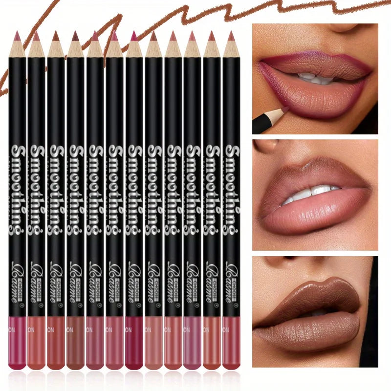 12-Color Waterproof Matte Lip Liner Pencil Set - 1