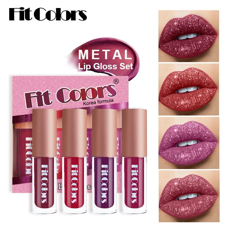 4-Piece Diamond Finish Long-Lasting Velvet Lip Gloss Set - 13