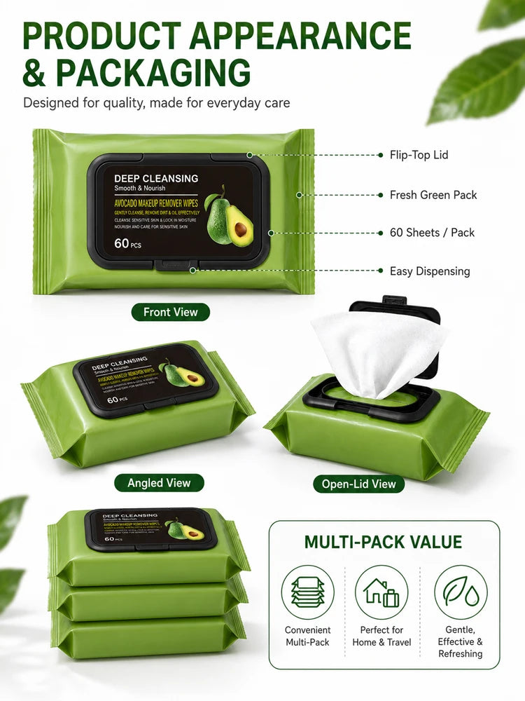 Avocado Deep Cleansing Makeup Remover Wipes - 60 Pack - 15