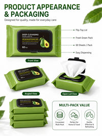 Avocado Deep Cleansing Makeup Remover Wipes - 60 Pack