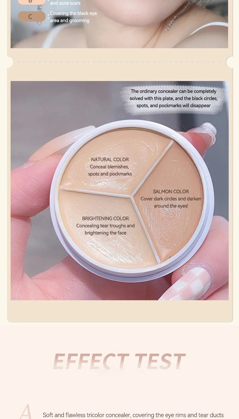 3-Color Cream Concealer Palette for Flawless Skin - 12