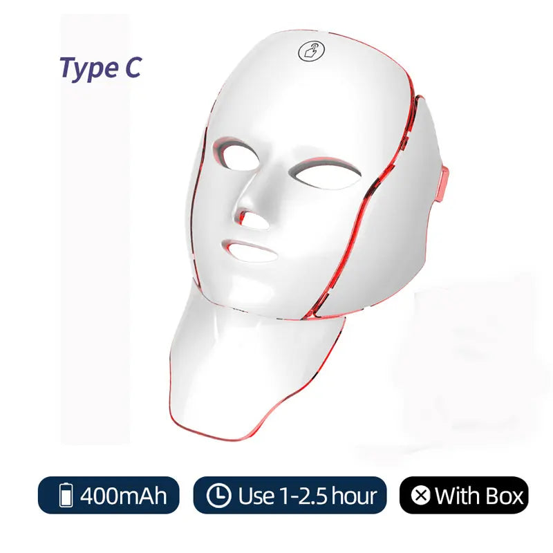 7-Color LED Light Therapy Facial and Neck Mask - 27