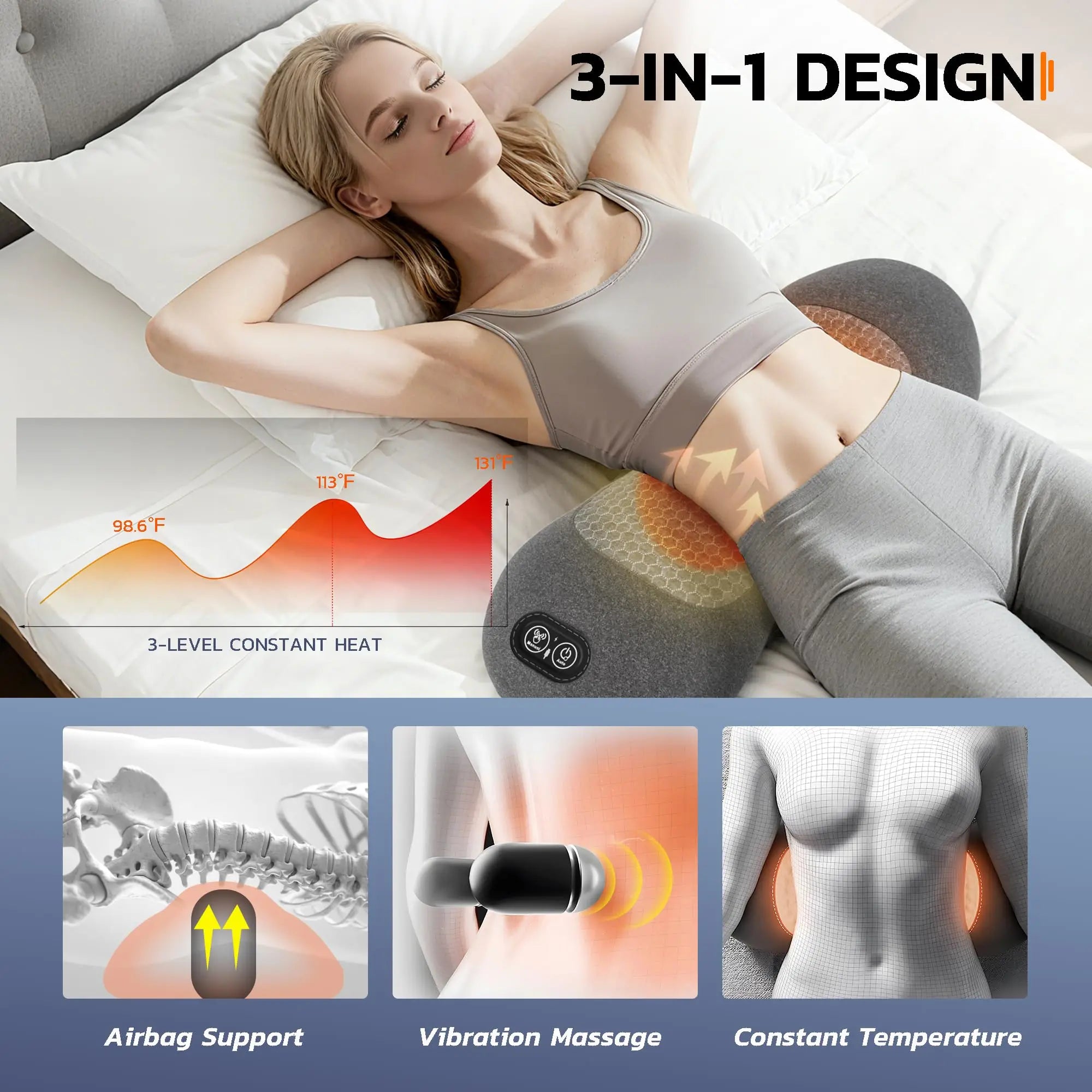 3-in-1 Heated Electric Back Massage Support Pillow - 2