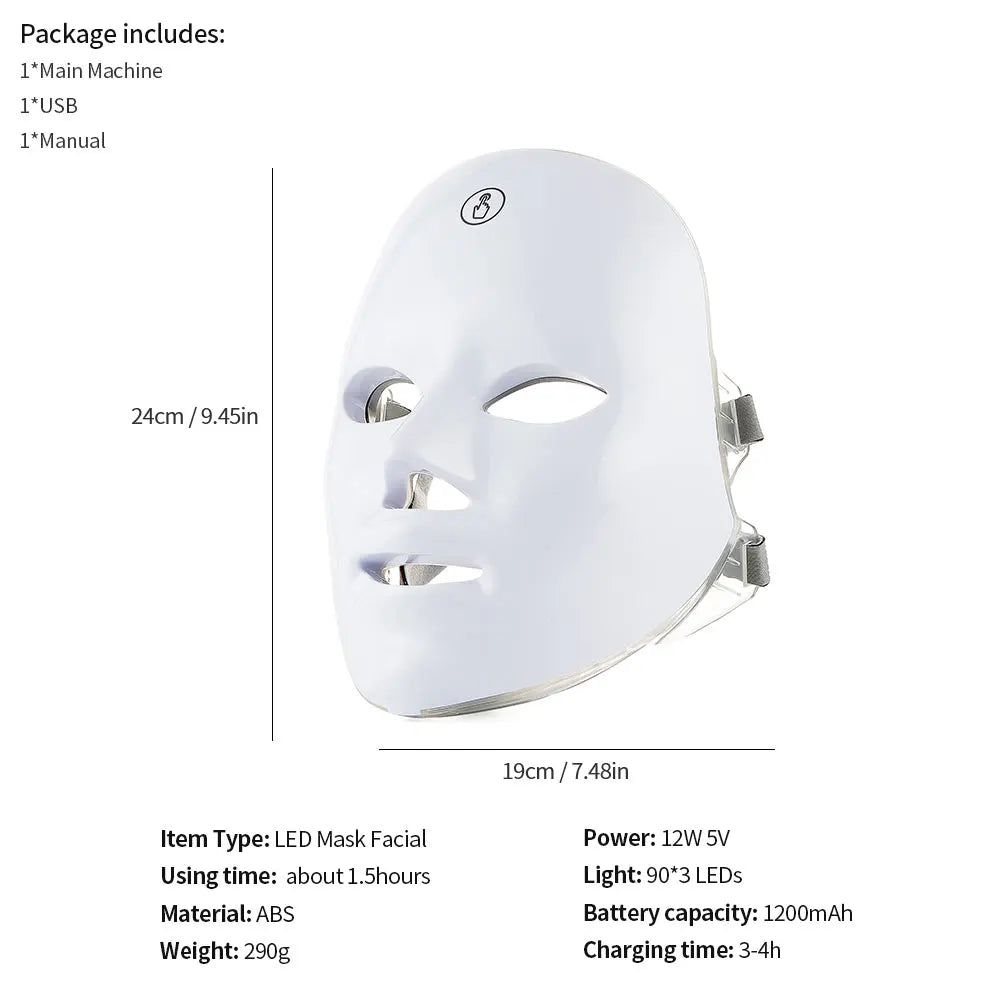 7-Color LED Photon Therapy Facial & Neck Mask - 8