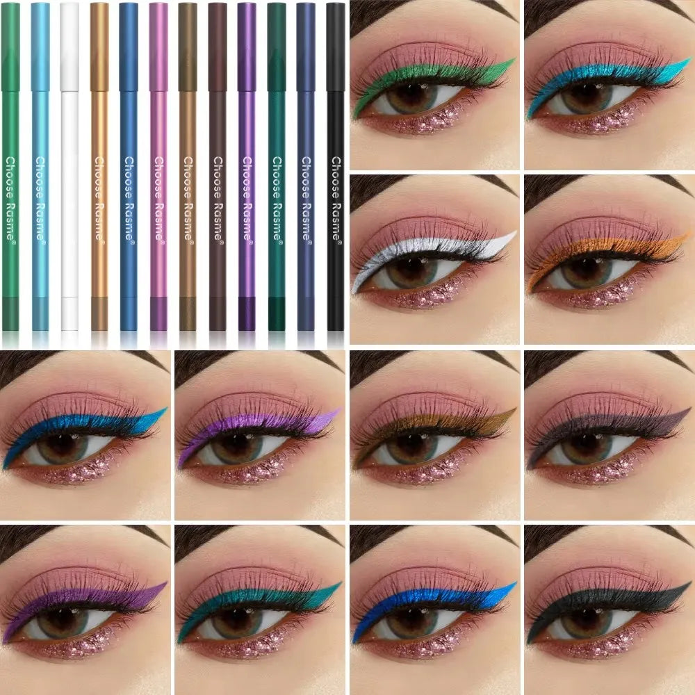 12-Color Shimmer Waterproof Eyeliner & Eyeshadow Set - 7