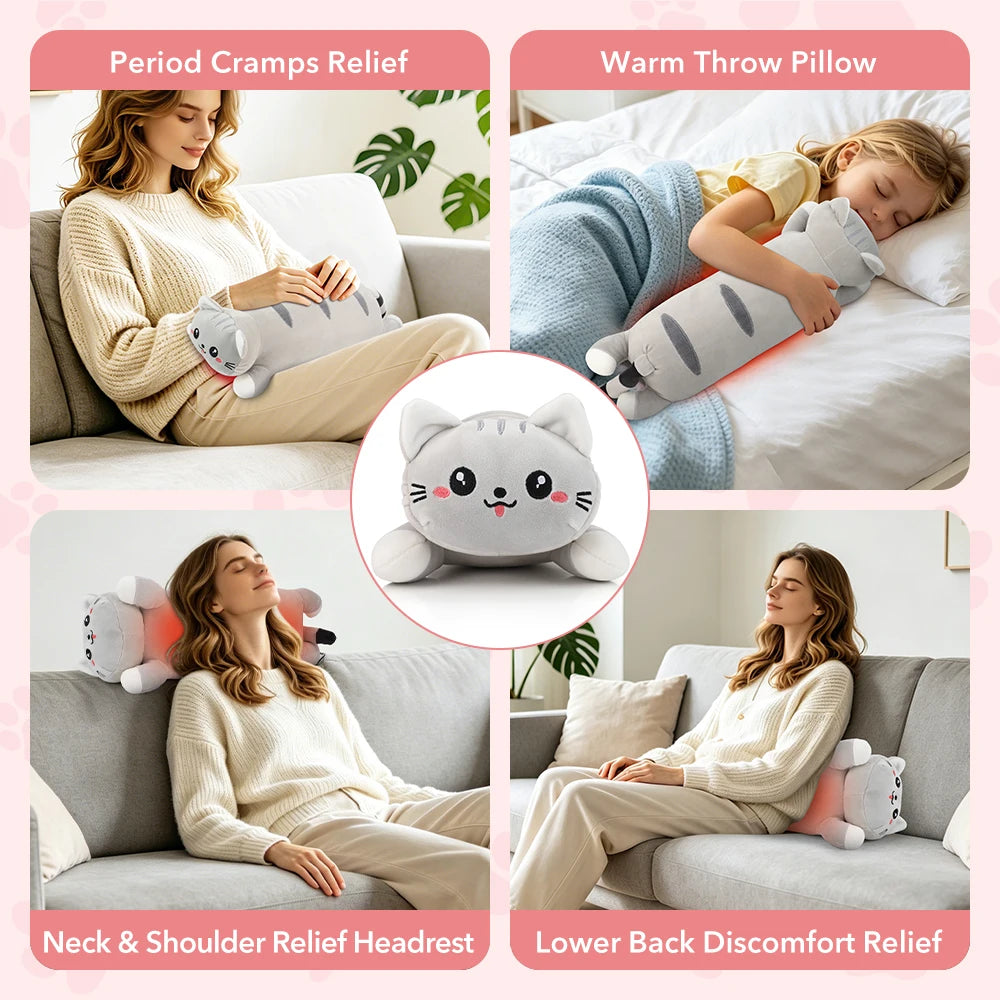 USB Heated Plush Cat Pillow for Cramp Relief - 25