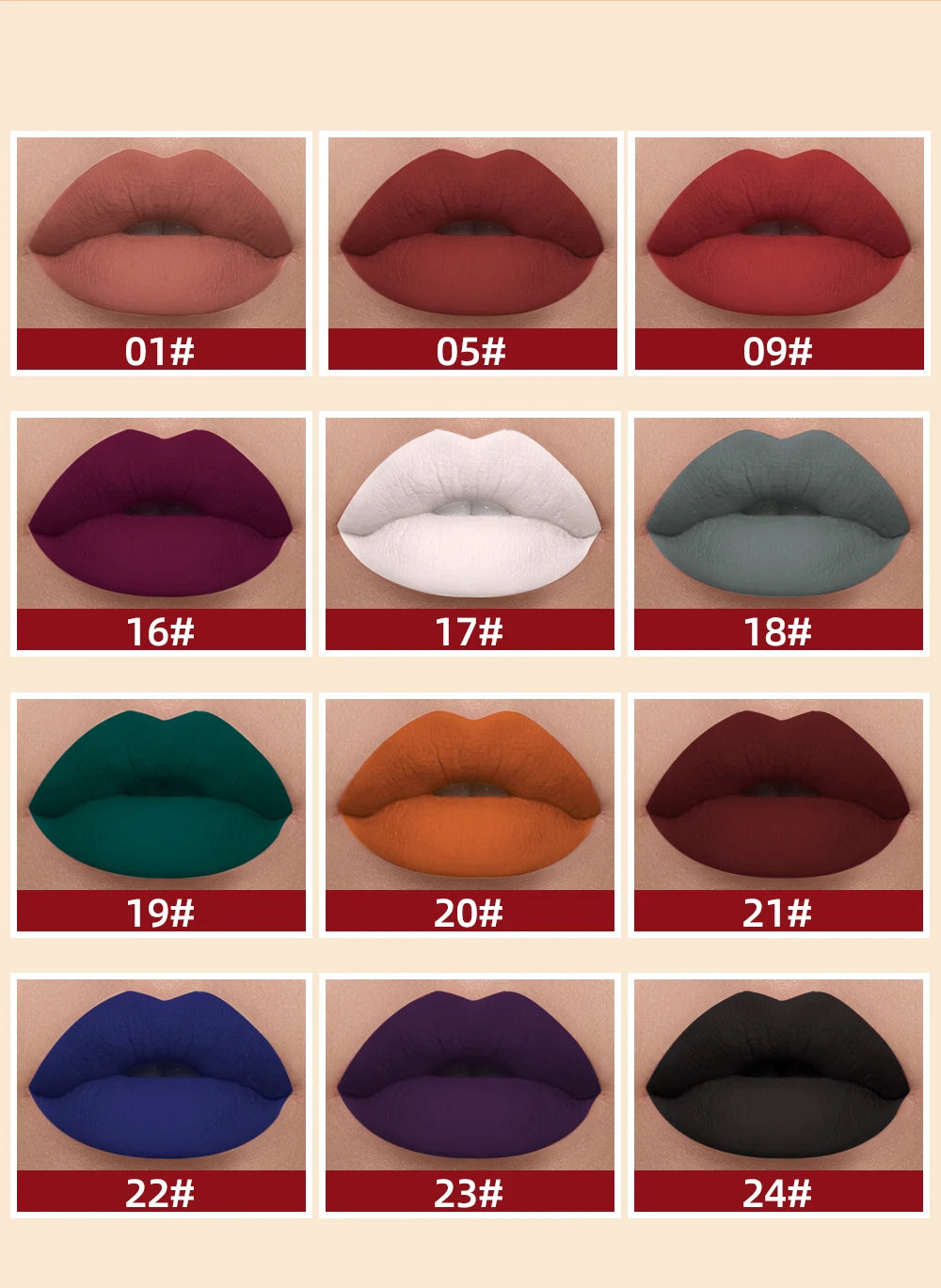12-Piece Waterproof Matte Liquid Lipstick Set - 15