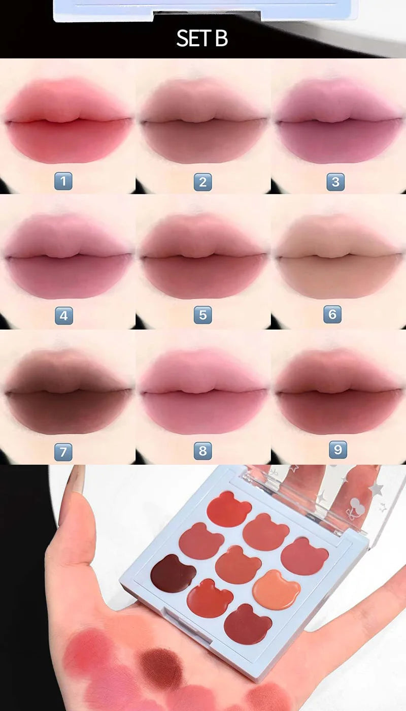 9-Color Matte Lip Mud Makeup Palette - 14