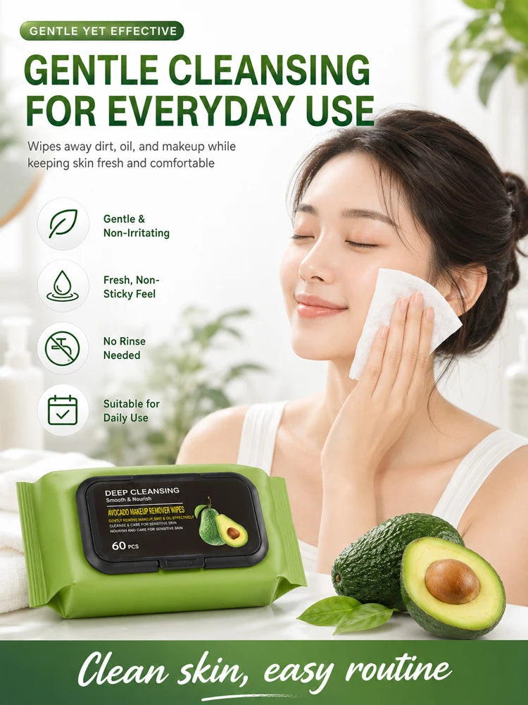 Avocado Deep Cleansing Makeup Remover Wipes - 60 Pack - 12