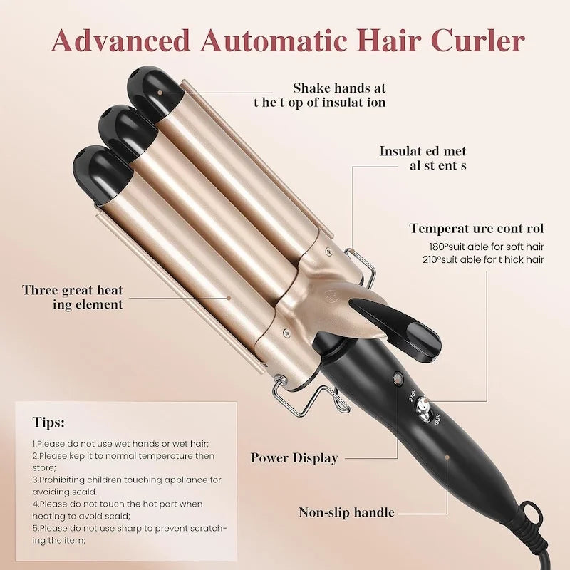 3-Barrel Professional Hair Waver for Beachy Waves - 10