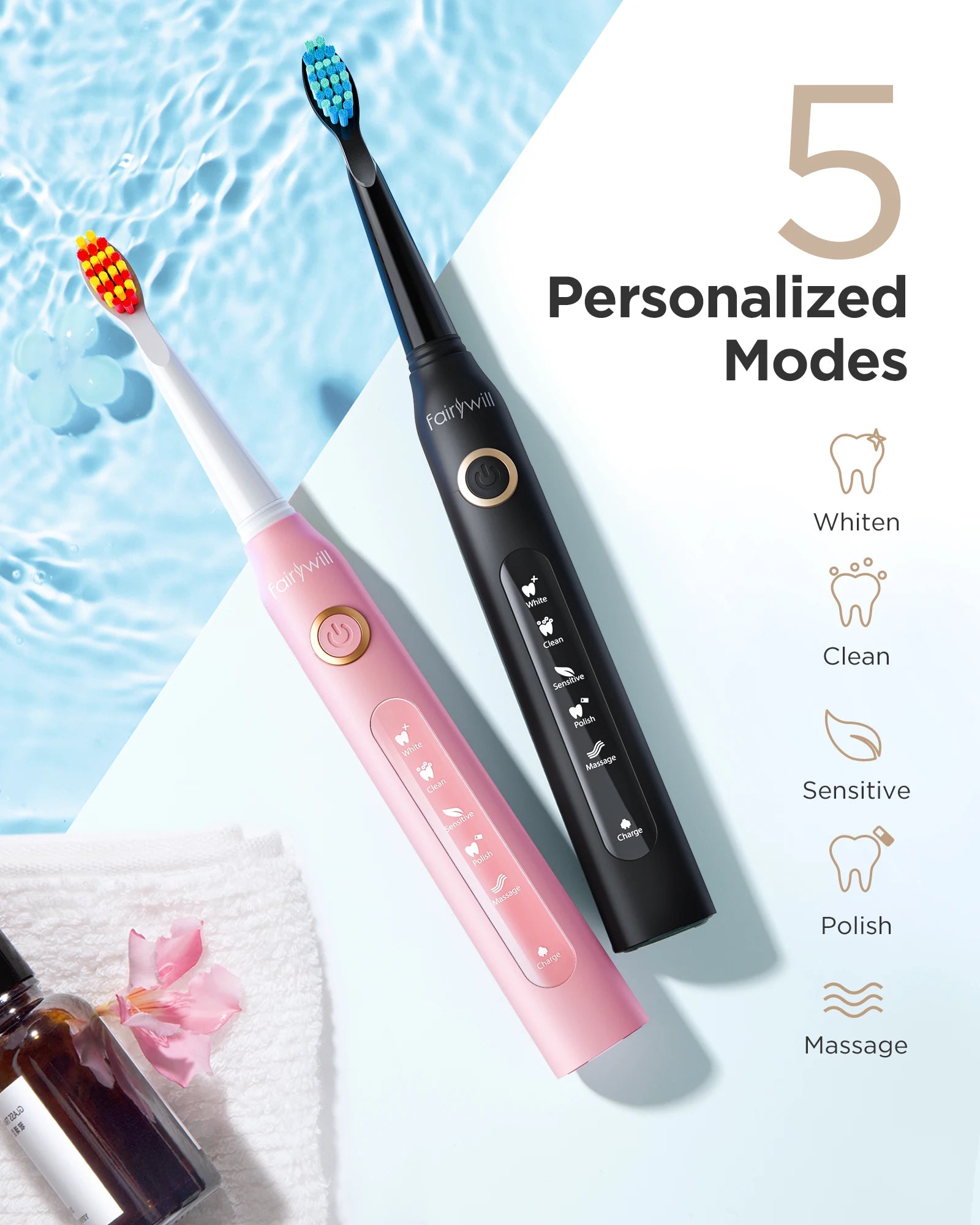 Sonic Rechargeable Electric Toothbrush with 4 Replacement Heads - 16
