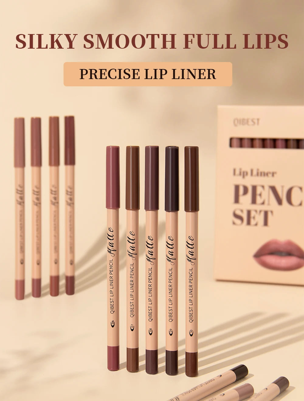 12-Color Waterproof Matte Lip Liner Pencil Set - 7