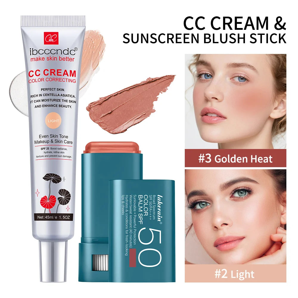 Color Correcting CC Cream and Sunscreen Blush Stick Duo - 40
