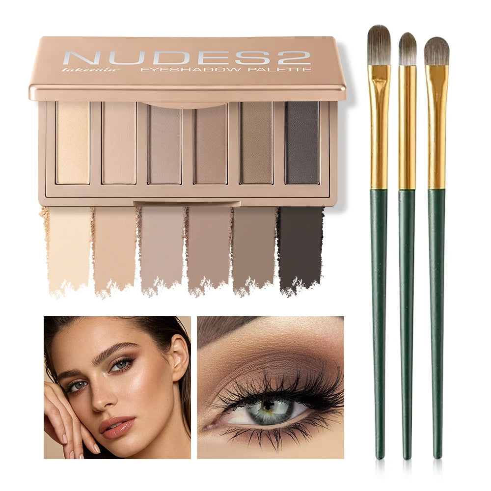 6-Color Matte Eyeshadow Palette with Professional Brush Set - 19