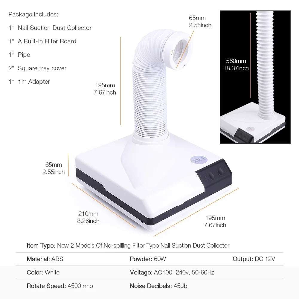 Professional 2-in-1 Nail Dust Collector with LED Lighting - 18