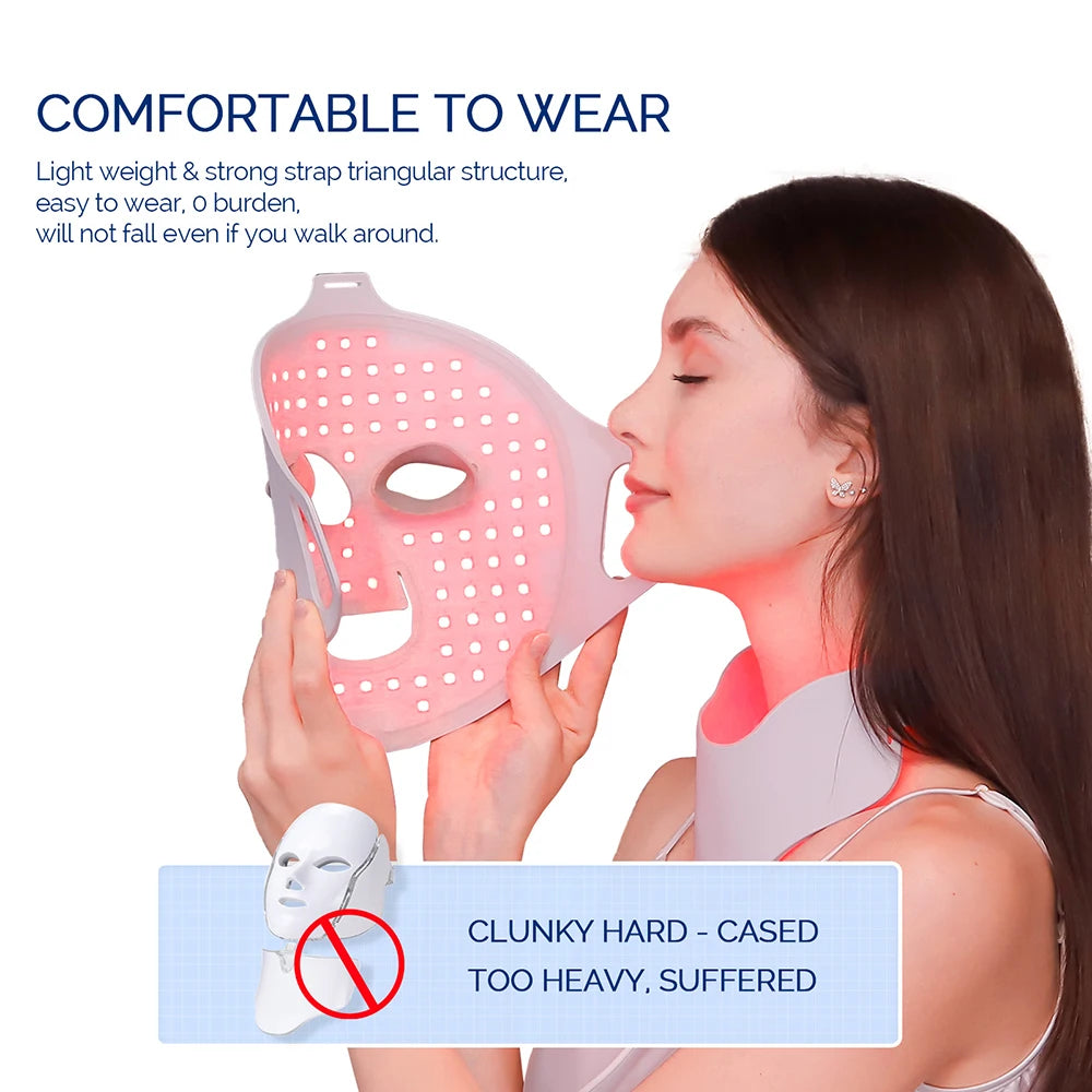 Flexible Silicone LED Light Therapy Mask for Face and Neck - 18