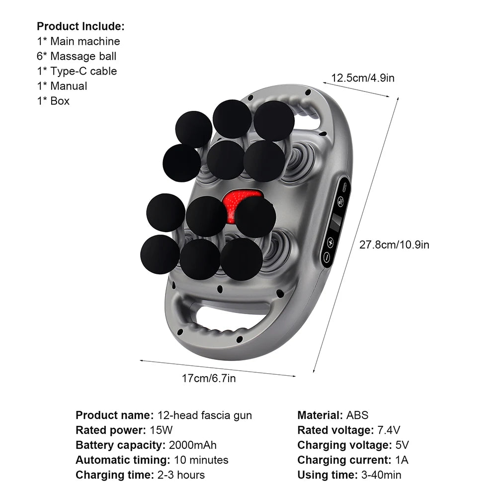 12-Head Handheld Deep Tissue Muscle Massage Gun - 16