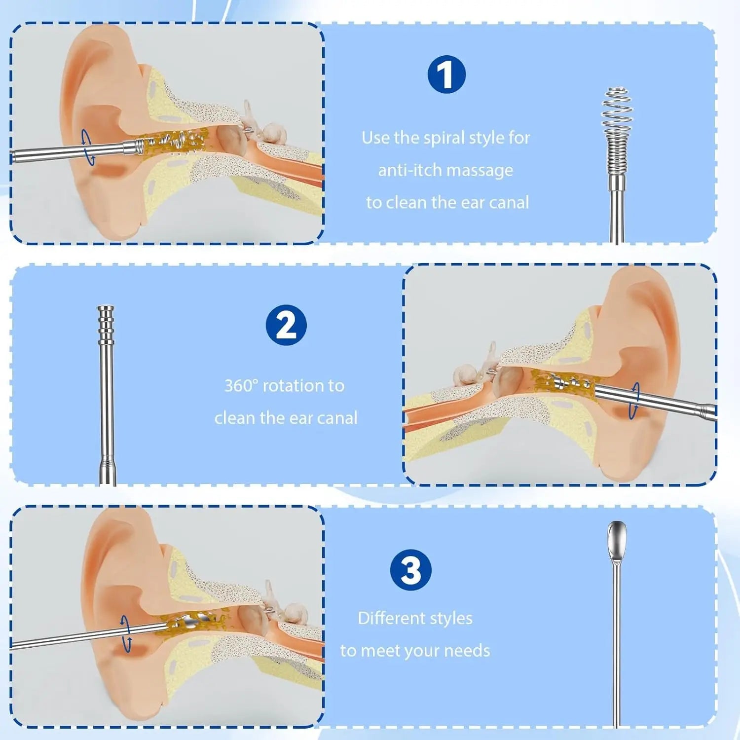 Professional Stainless Steel Ear Wax Removal Kit - 3