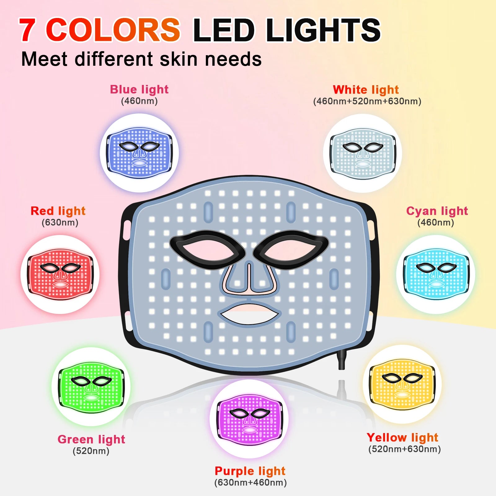 7-Color LED Light Therapy Facial Mask for Skin Rejuvenation - 9