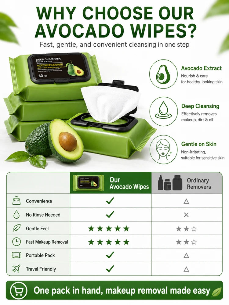Avocado Deep Cleansing Makeup Remover Wipes - 60 Pack - 16