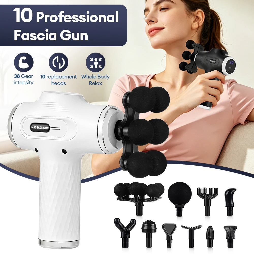 Portable Deep Tissue Percussive Massage Gun with 10 Attachments - 9