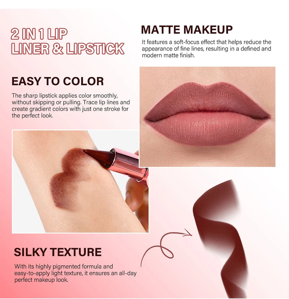 2-in-1 Waterproof Matte Lip Liner and Lipstick Crayon - 18