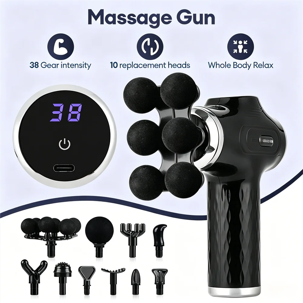 Portable Deep Tissue Percussive Massage Gun with 10 Attachments - 7