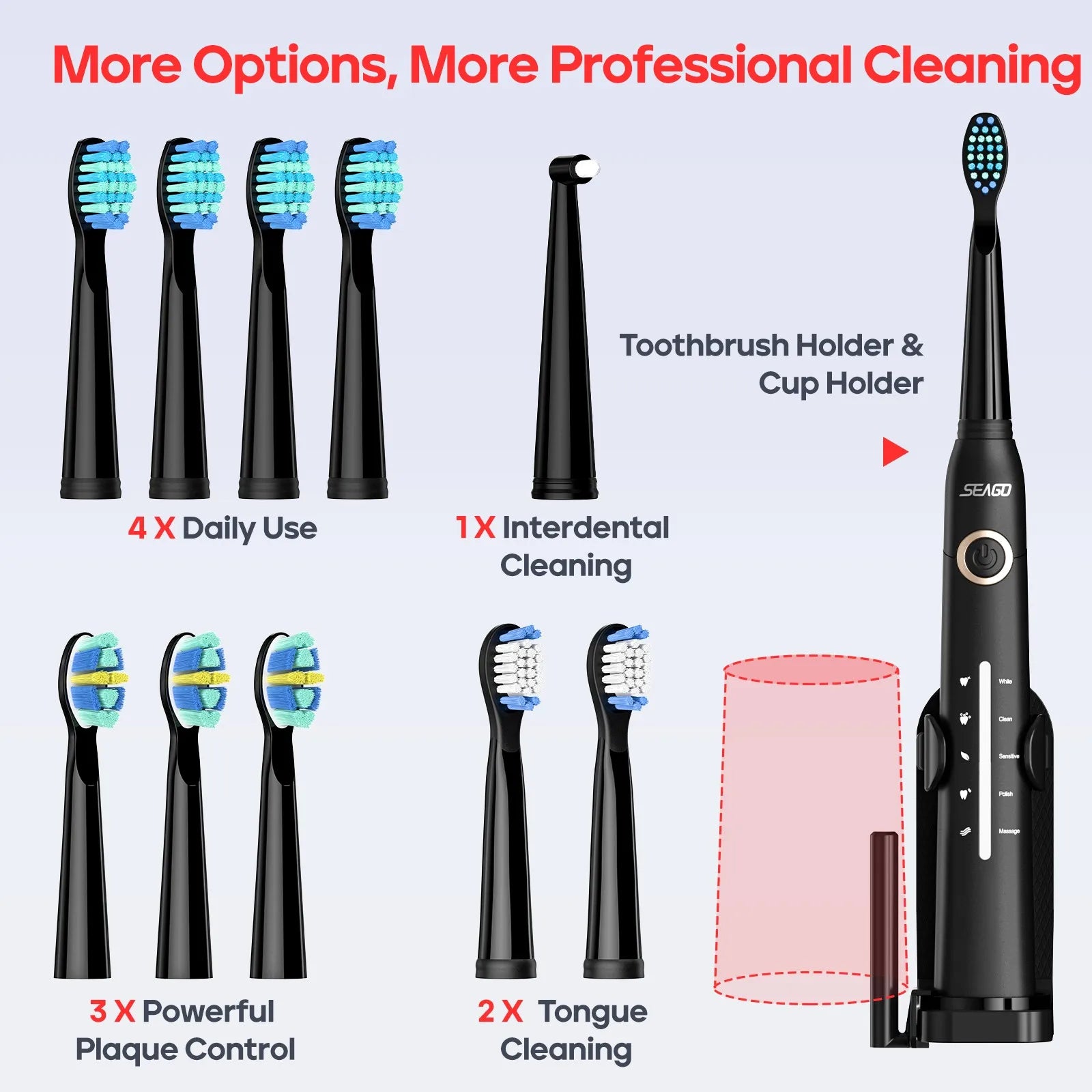 Rechargeable Ultrasonic Electric Toothbrush with 10 Replacement Heads - 2