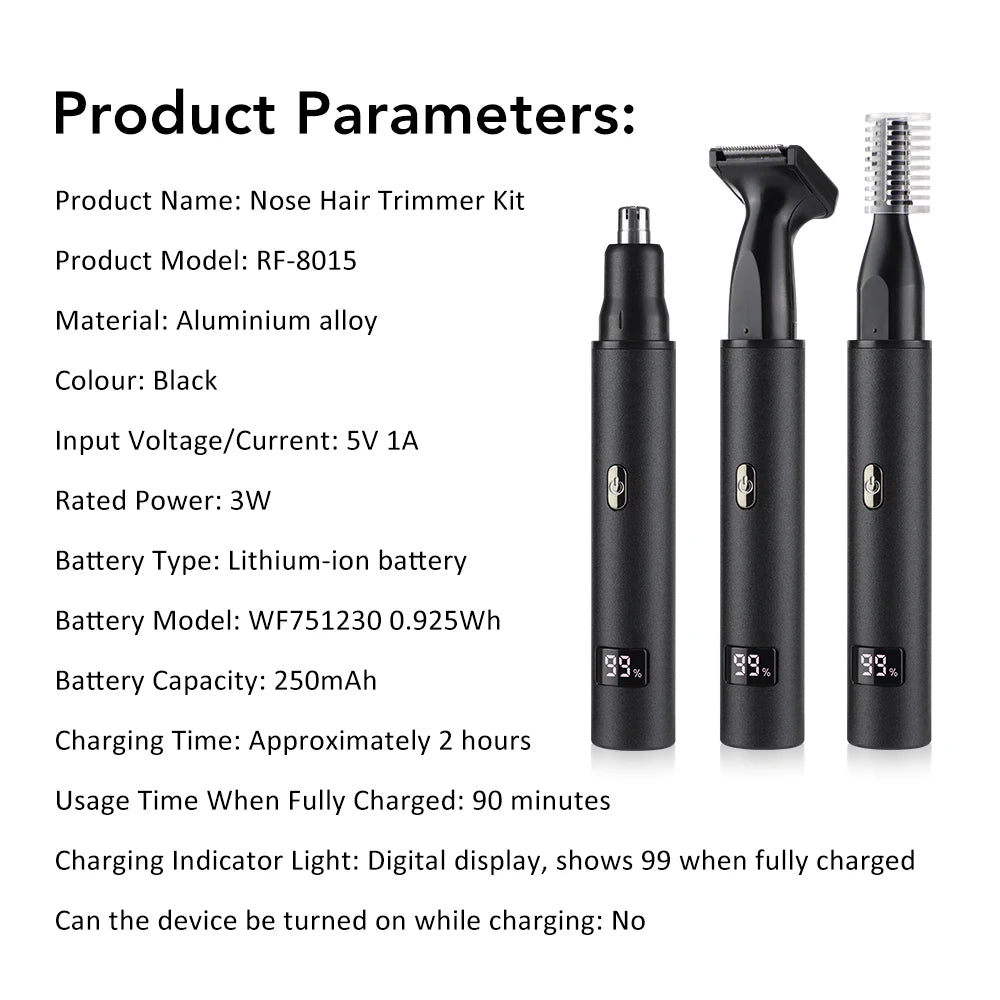 3-in-1 Rechargeable Electric Nose, Ear, and Eyebrow Trimmer Kit - 32